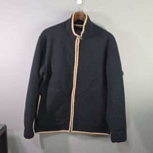 Slate & Stone Men's M Teddy Fleece Jacket  Black with Cream Trim Full Zip Front